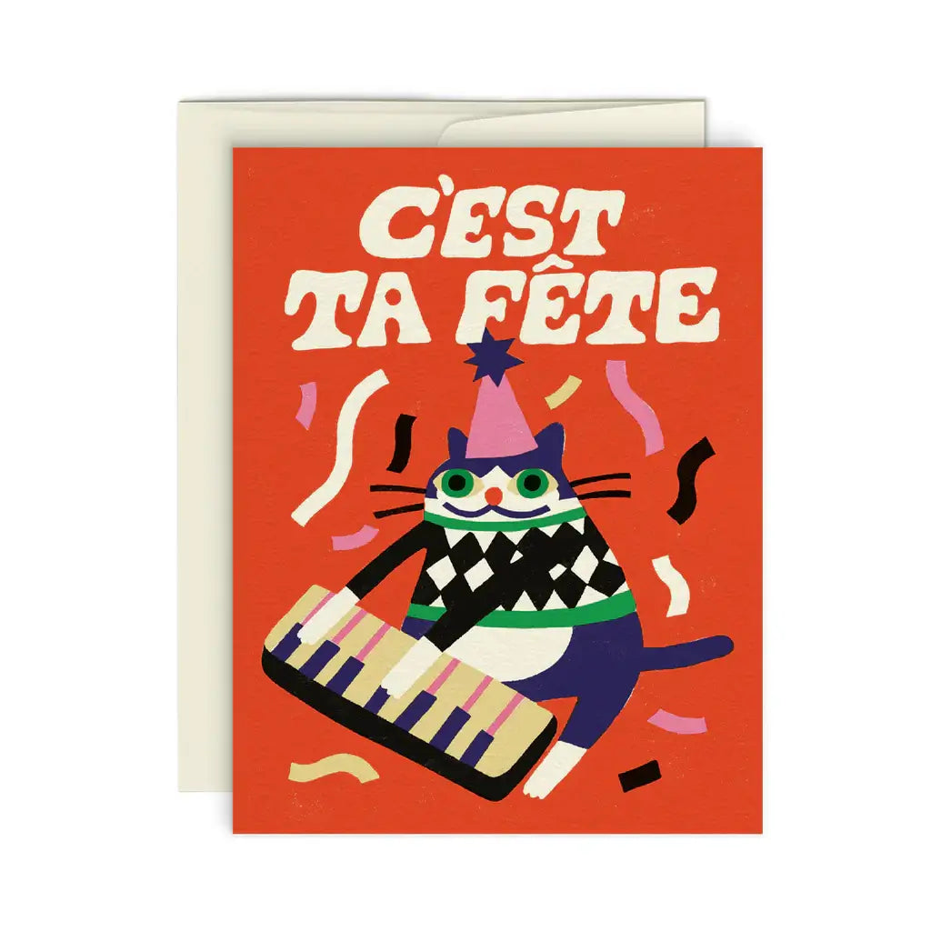 CARTE DE SOUHAITS - CHAT FESTIF