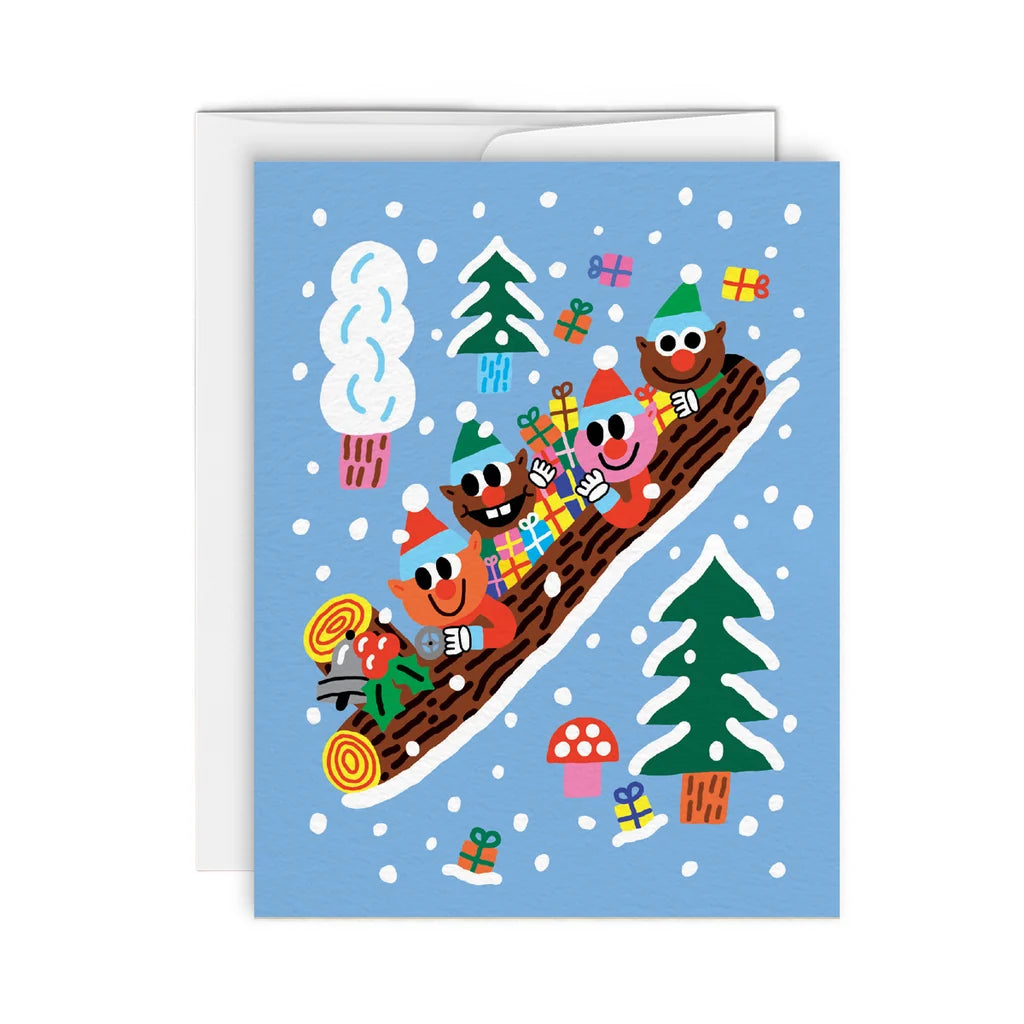 GREETING CARD - ELVES SLEDDING